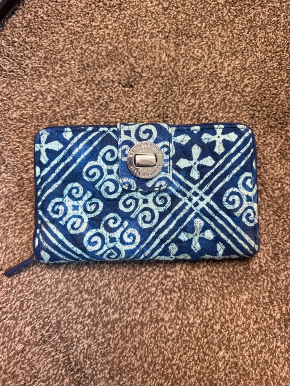 Vera Bradley Navy and Light Blue Quilted Turn-Lock Wallet
